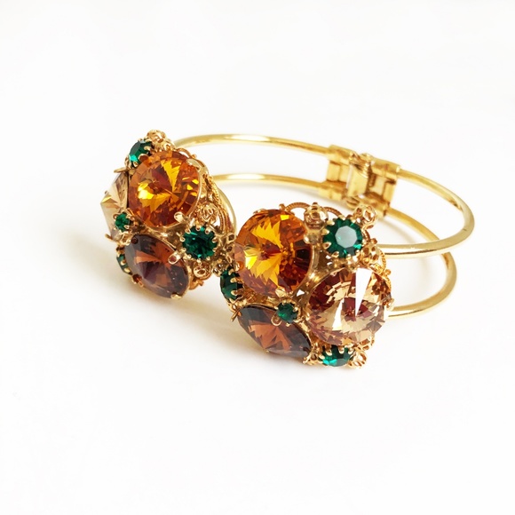 Monnaluna Italy Topaz Swarovski Clamper Bracelet Sparkle Crystals Rare Vintage - Picture 4 of 8